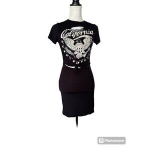 Fashion Nova Tie Front Cutout Tank Stretchy  Dress Graphic Print California NWT